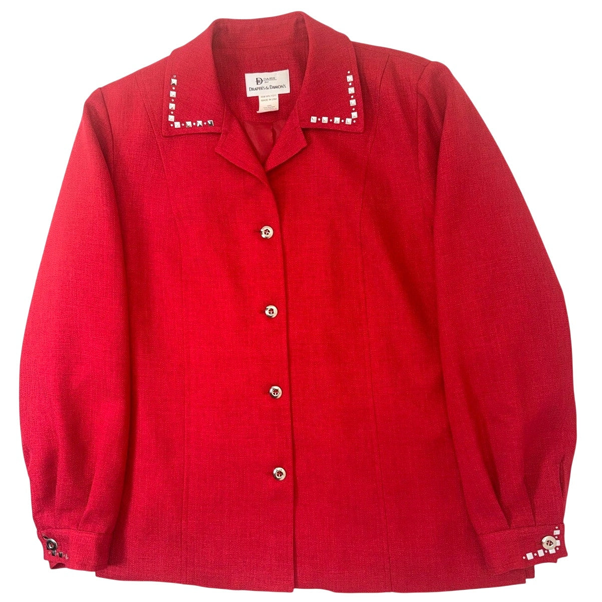 Vintage 90s Draper's & Damon's Red Blazer Studded Button Front Women's