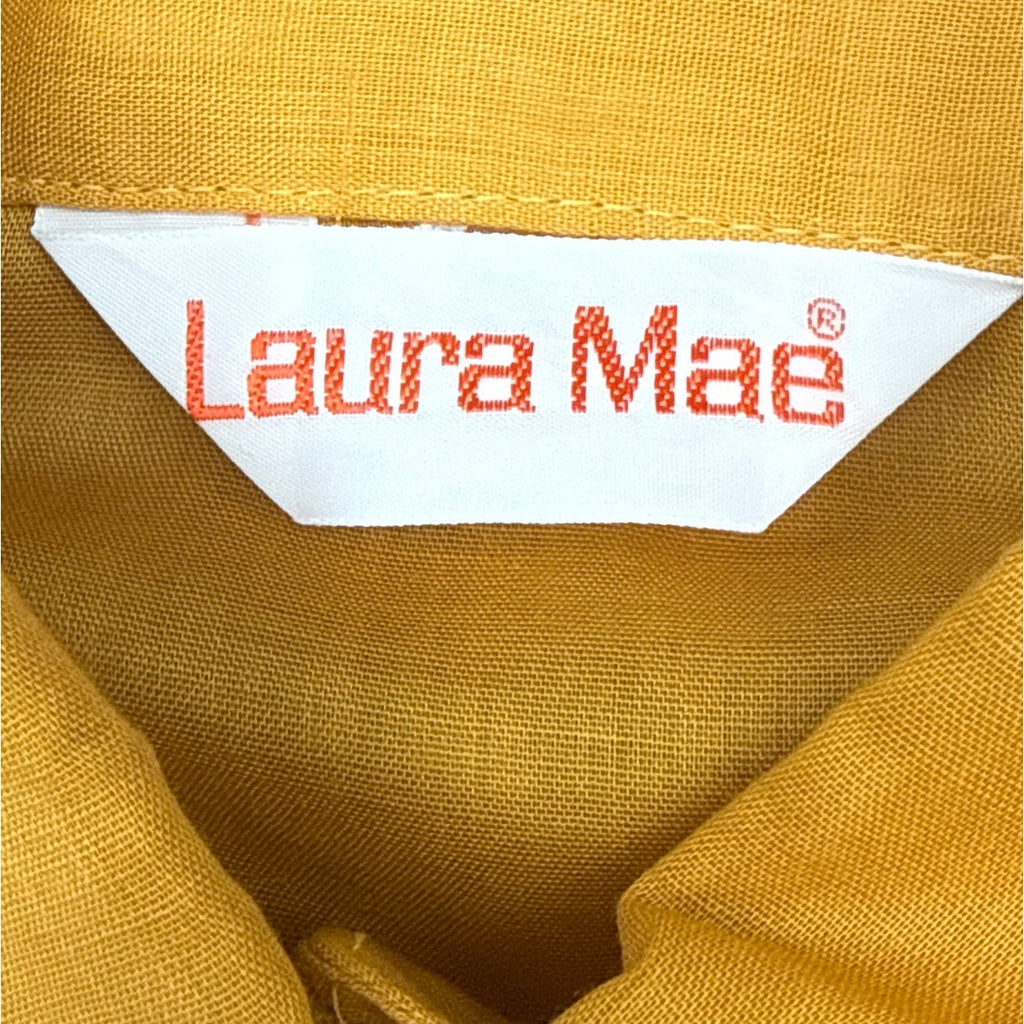 Vintage 70s Women's Small Laura Mae Mustard Button Front Blouse
