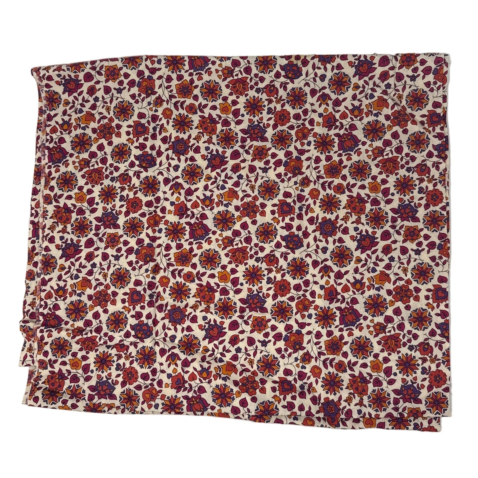 Vintage 70s Fabric Floral Cotton Fabric Cream Orange Red Purple 126” x 36”