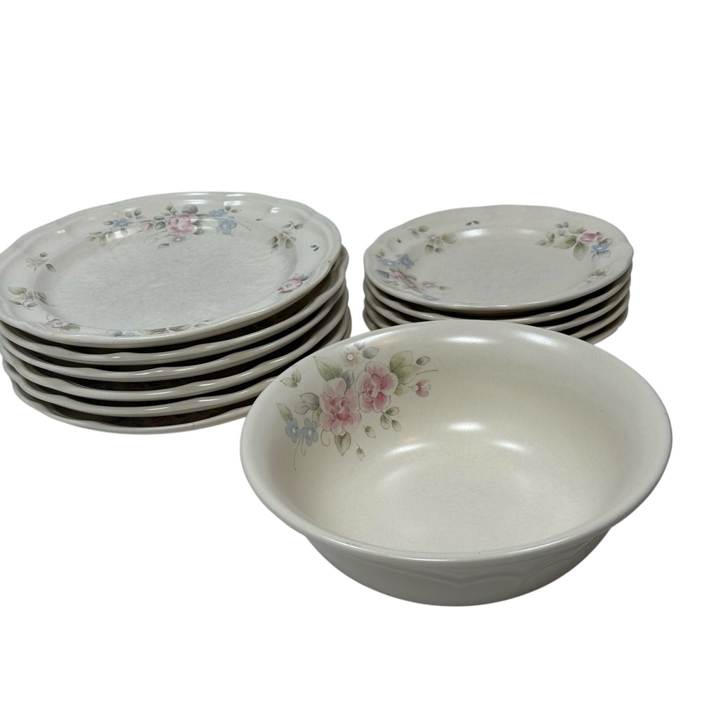 Vintage 90s Pfaltzgraff Stoneware Set Plates & Bowls Floral USA Made