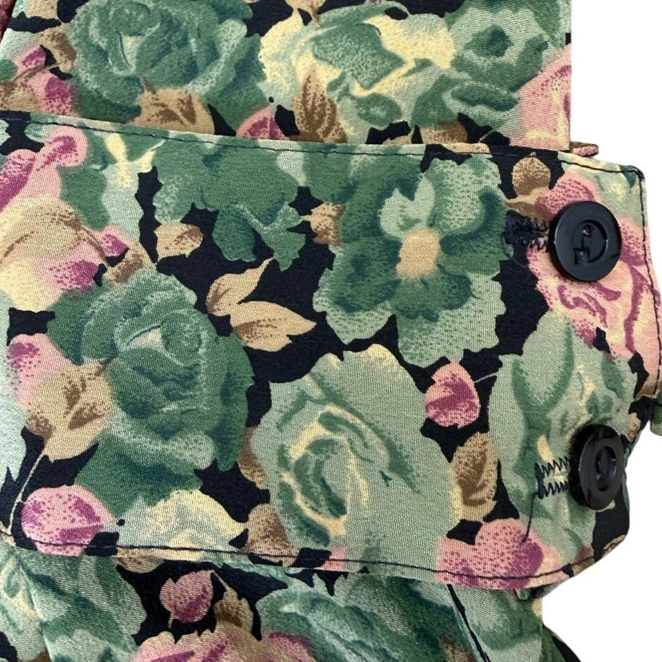 Vintage 80s Mindy Malone Floral Rayon Midi Dress Lace Collar Women's 4