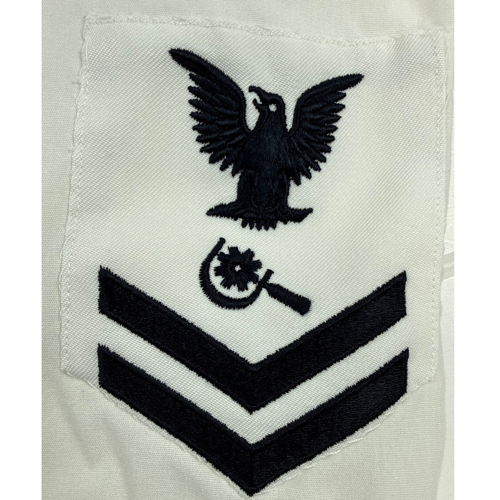 Vintage 80s US Navy White Uniform Shirt Petty Officer 1st Class Large