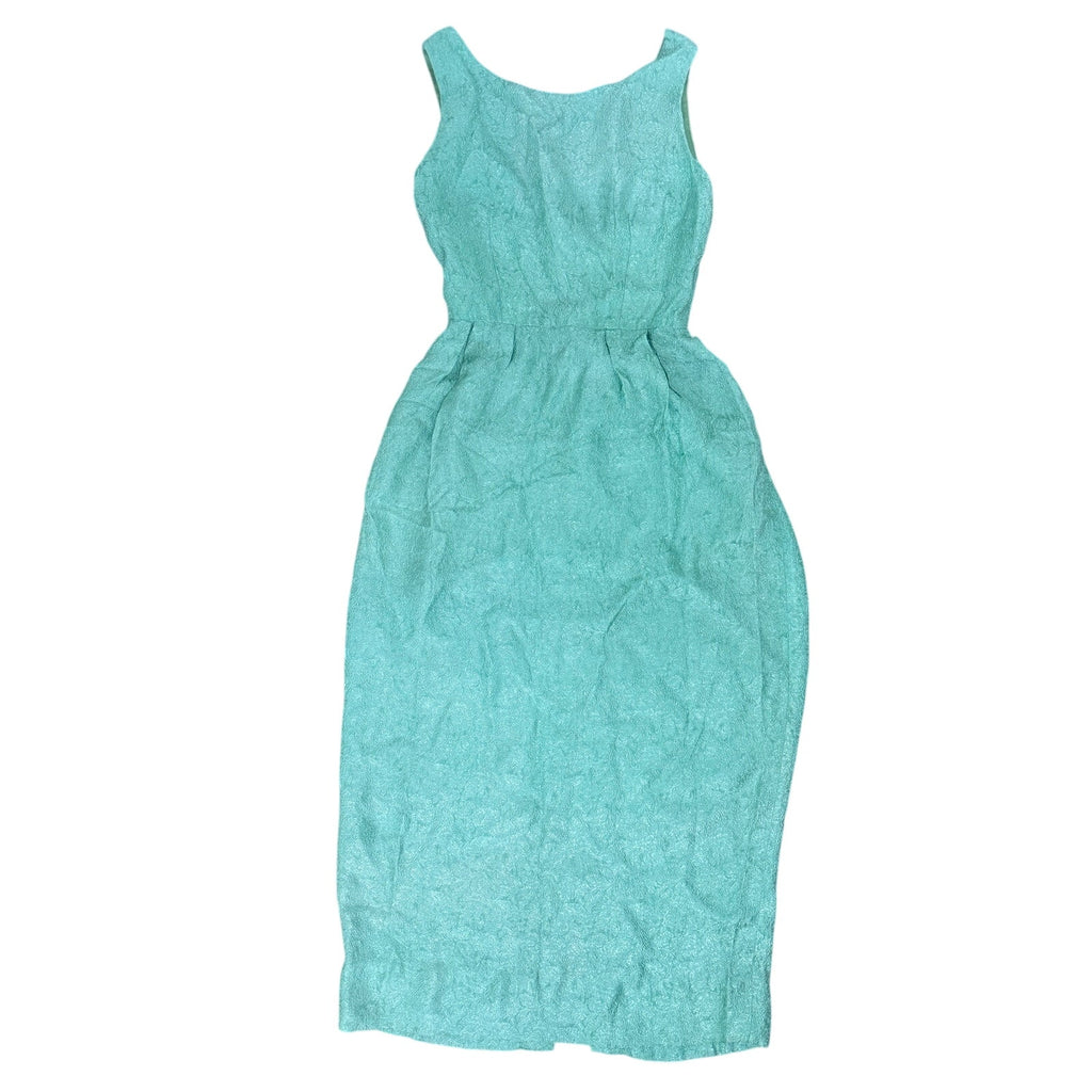 Vintage 60s Women's XS Mint Green Textured Rayon Maxi Dress