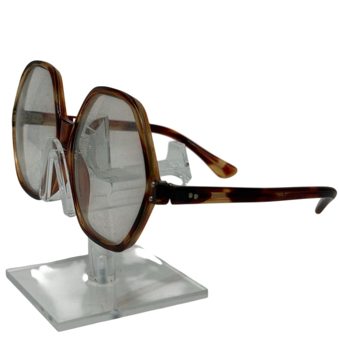Vintage 70s Women's Frame France Octagon Eyeglass Frames Brown Tortoise France