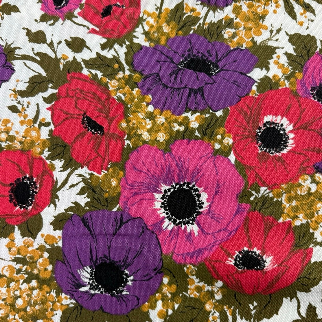 Vintage 90s Fruit of the Loom Floral Fabric 3 9 Yards Purple Red Poppy 35 Wide