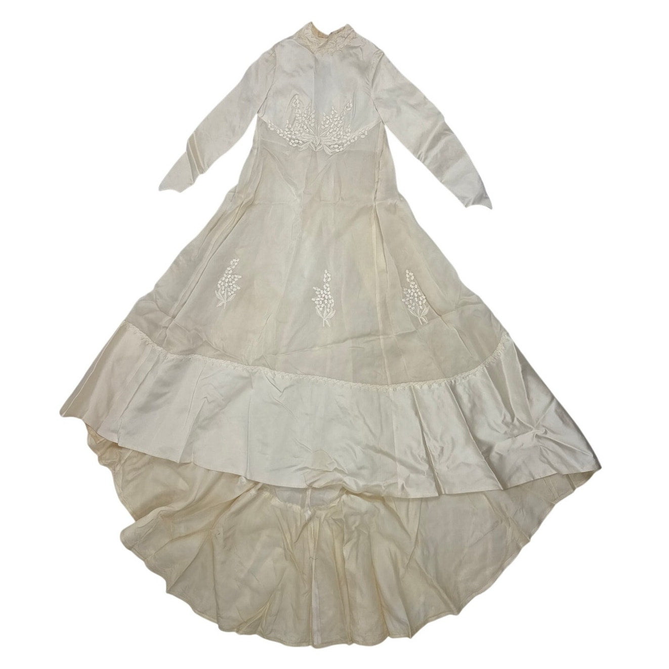 Vintage 1960s William Cahill Ivory Satin Wedding Dress Train Women's XS