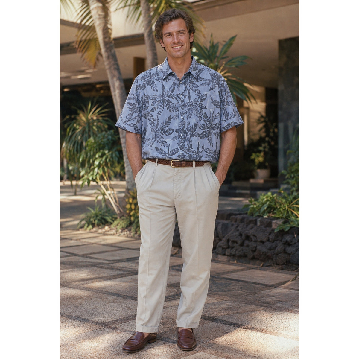 Vintage 80s Malihini Hawaii Men’s XL Blue Reverse Print Aloha Shirt