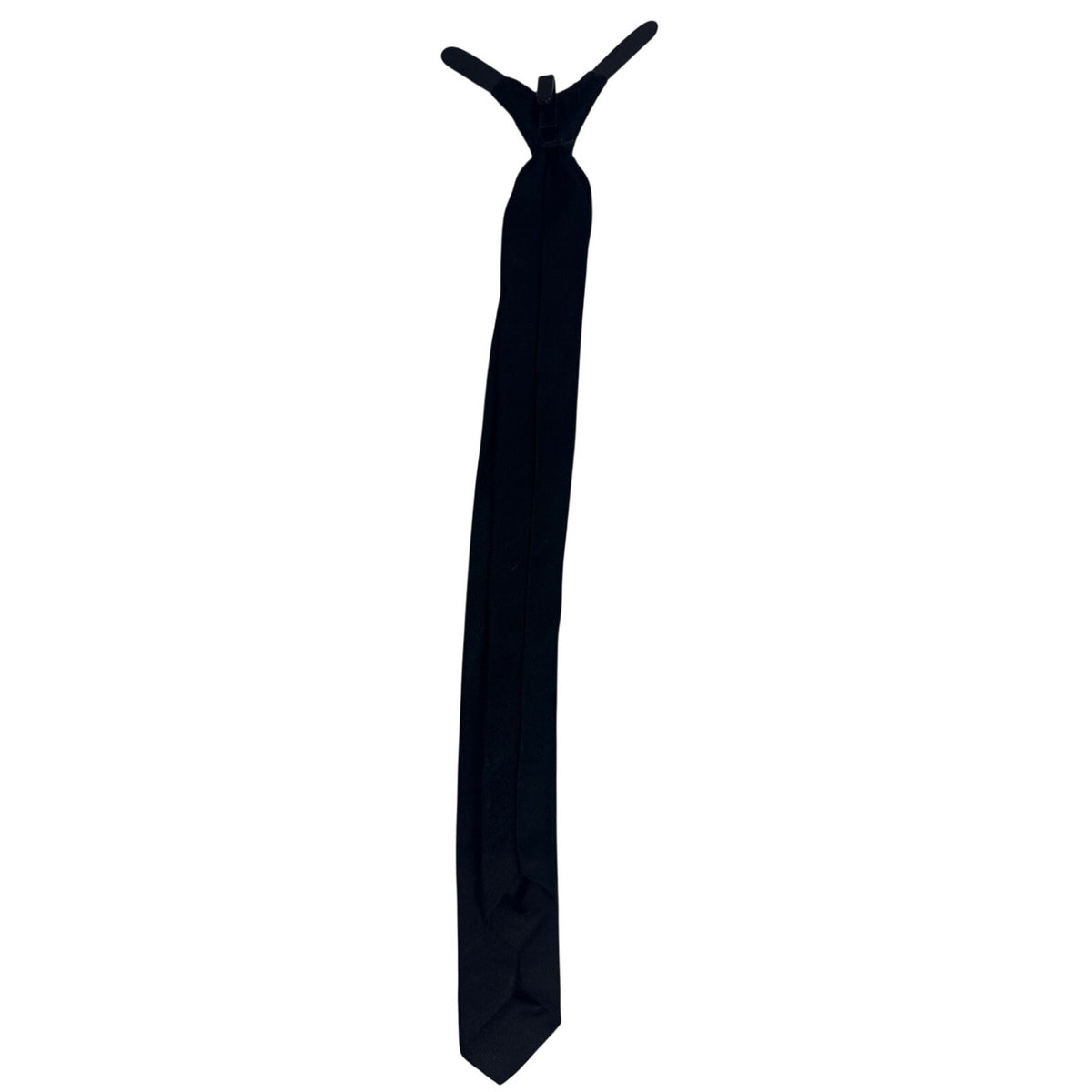 Vintage 60s Boys Black Silk Pre-Tied Skinny Necktie 15” Formal