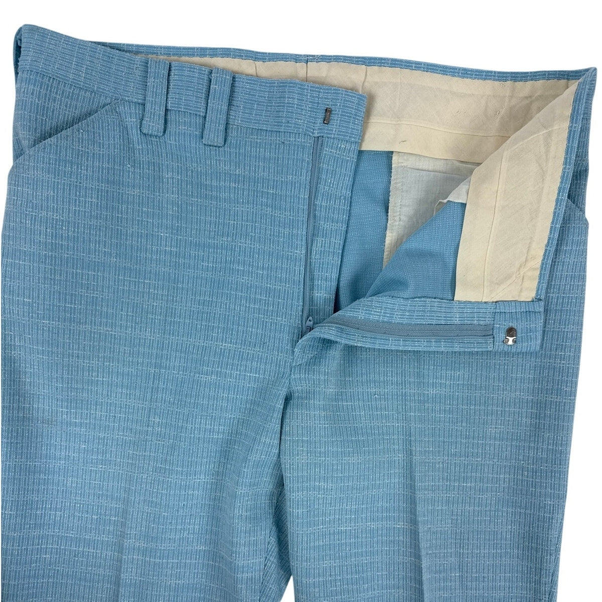 Vintage 70s Colebrook Sky Blue Polyester Disco Leisure Pants Mens XL 40x30