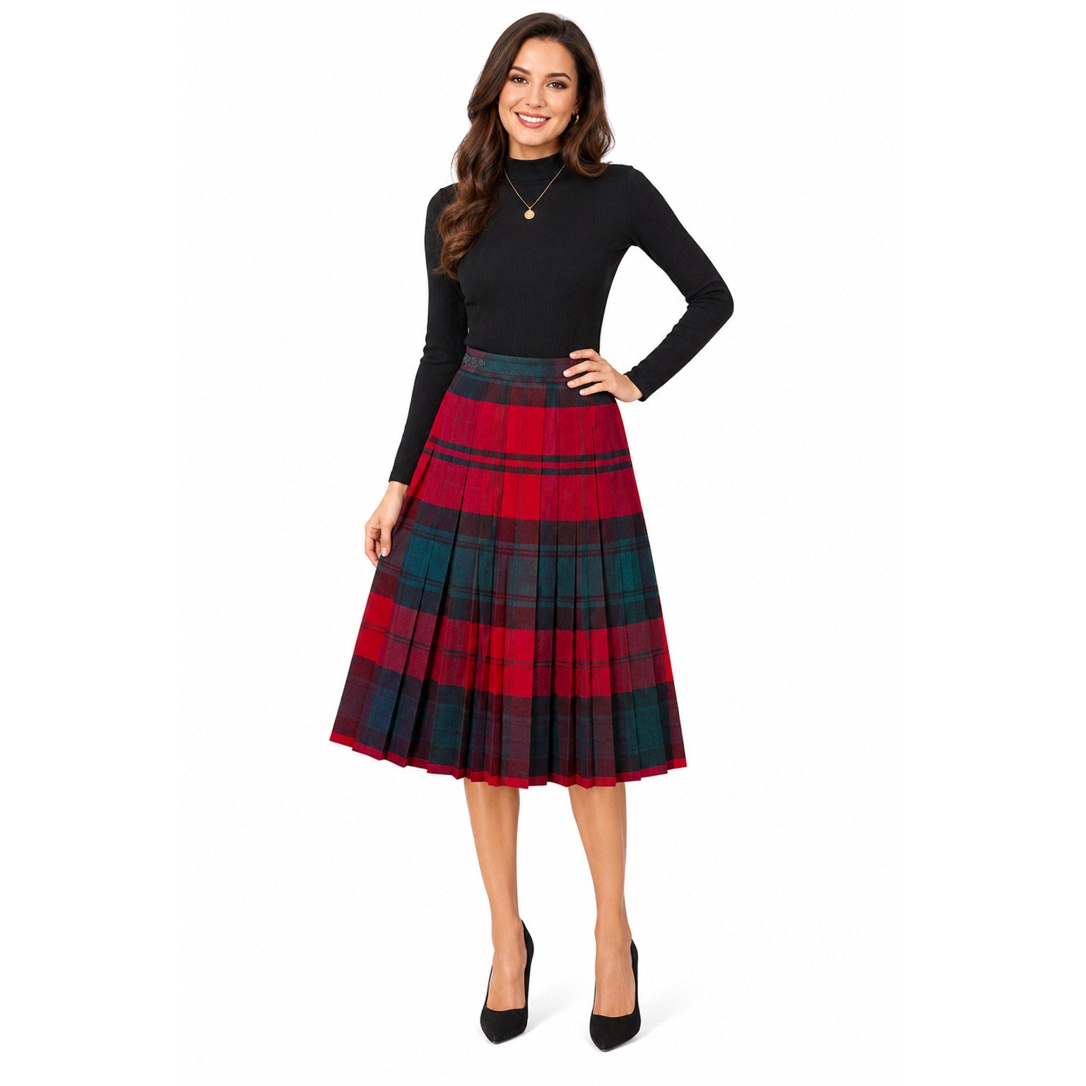 Vintage 1950s Pendleton Turnabout Reversible Plaid Pleated Wool Skirt 28