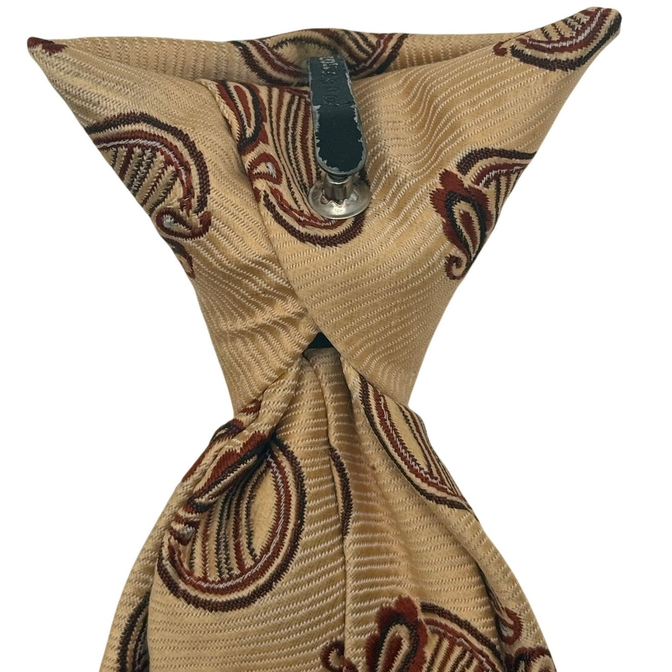 Vintage 70s Snapper Sears Clip-On Tie Taupe Paisley Polyester Wide