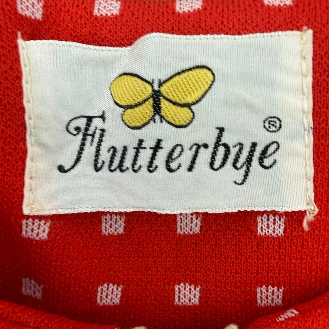 Vintage 70s Flutterbye Red Zip Front Mod Shift Dress Womens S/M 38 Bust