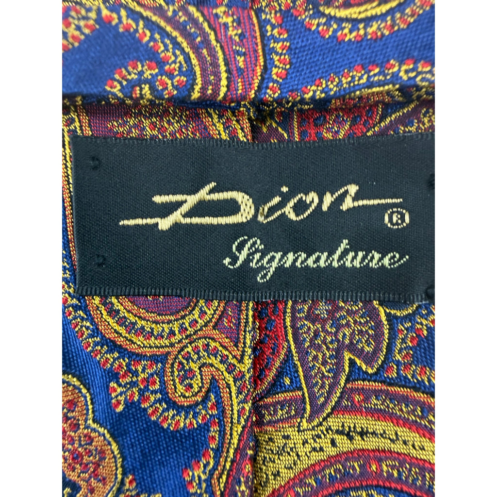 Vintage 90s Dion Signature Silk Paisley Tie Blue Red Gold Italian 60.5x3.25