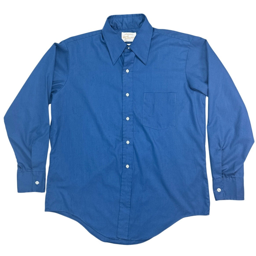 Vintage 1970s Arrow Kent Collection Mens Navy Blue Dress Shirt 16-33