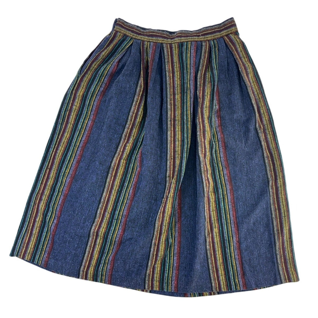 Vintage 90s Andrea Sport Guatemalan Stripe Pleated Midi Skirt 30W USA