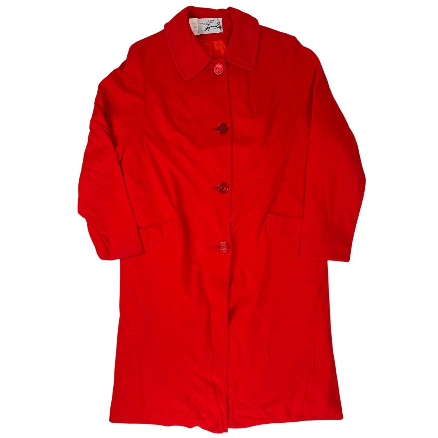 Vintage 1960s LynnKay Red Wool Blend A-Line Duster Coat Women's L XL
