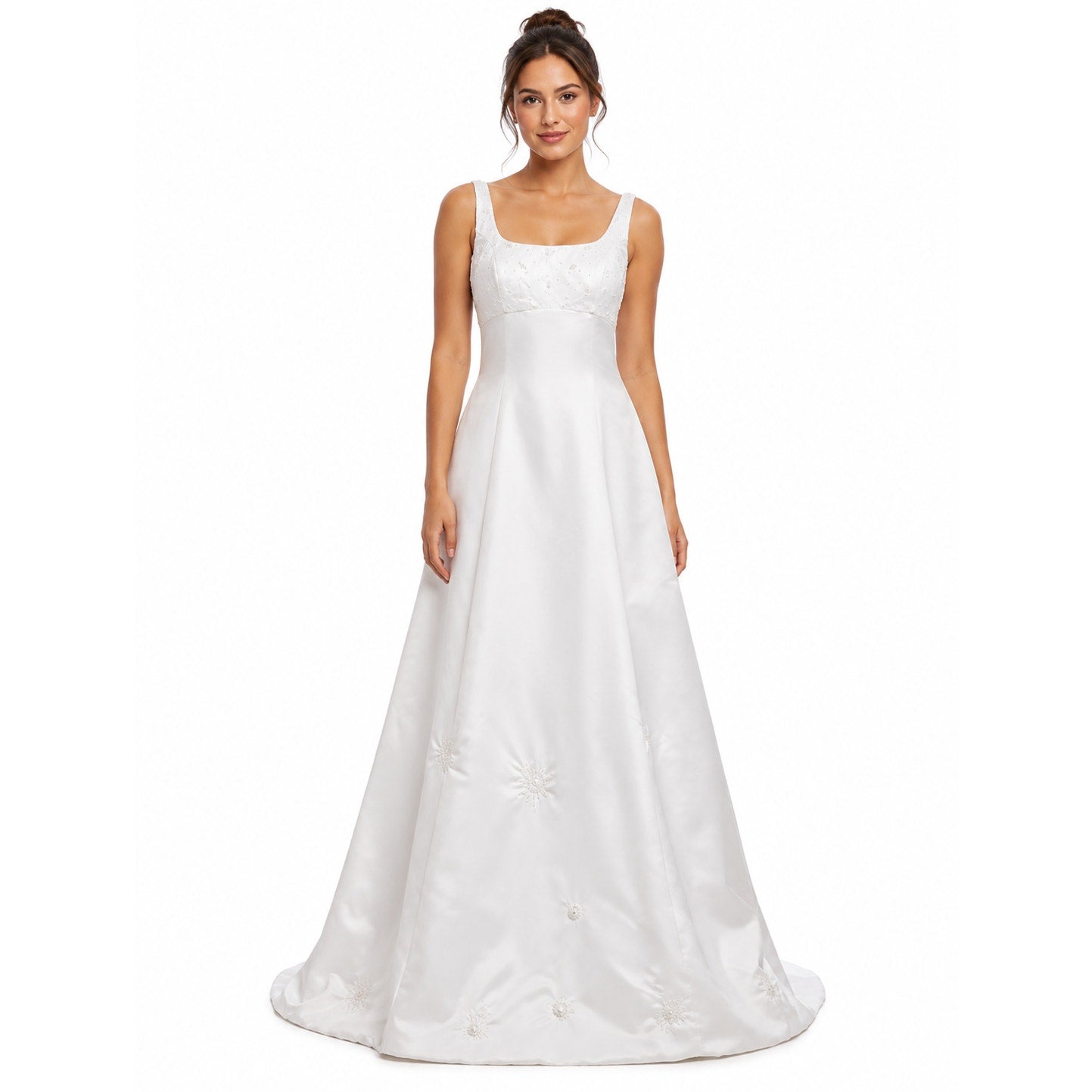 Vintage 90s Venus White Beaded A-Line Wedding Dress Bridal Gown Women's S/M