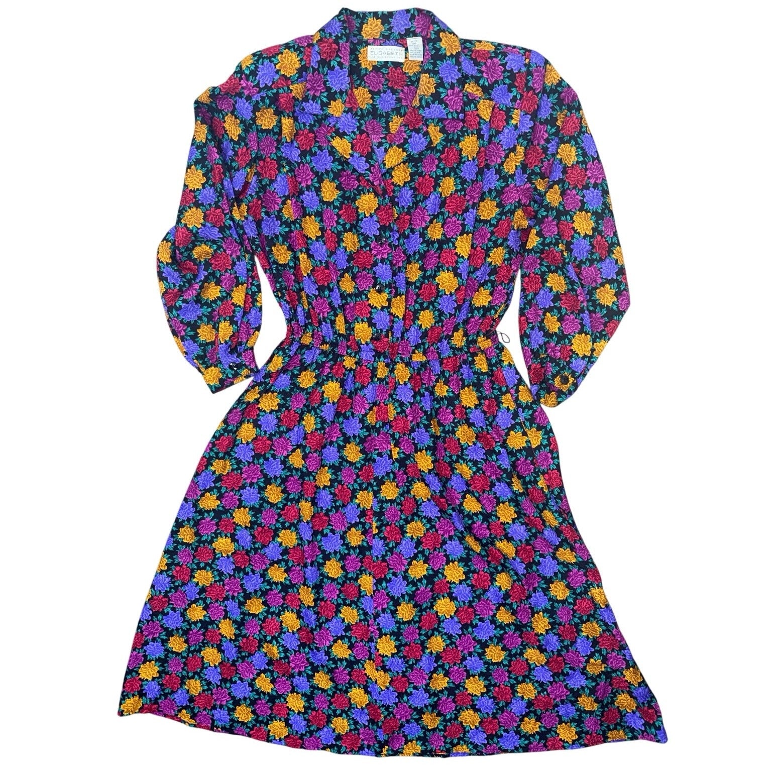 Vintage 80s Liz Claiborne Silk Floral Midi Dress Belted Petite 14 Purple
