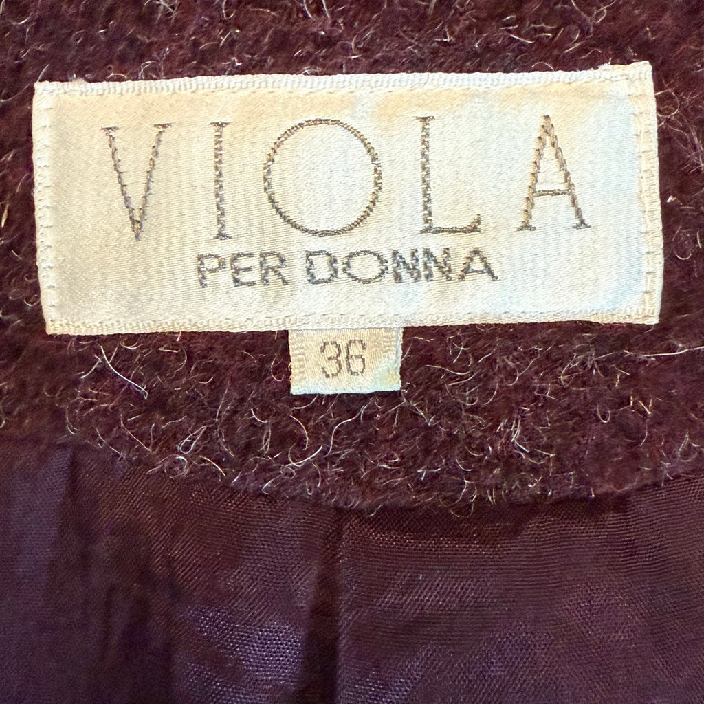 Vintage 90s Women's 36 Viola Per Donna Burgundy Wool Jacket Faux Fur Trim