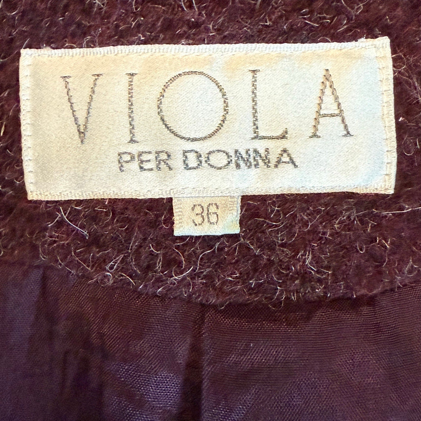 Vintage 90s Women's 36 Viola Per Donna Burgundy Wool Jacket Faux Fur Trim