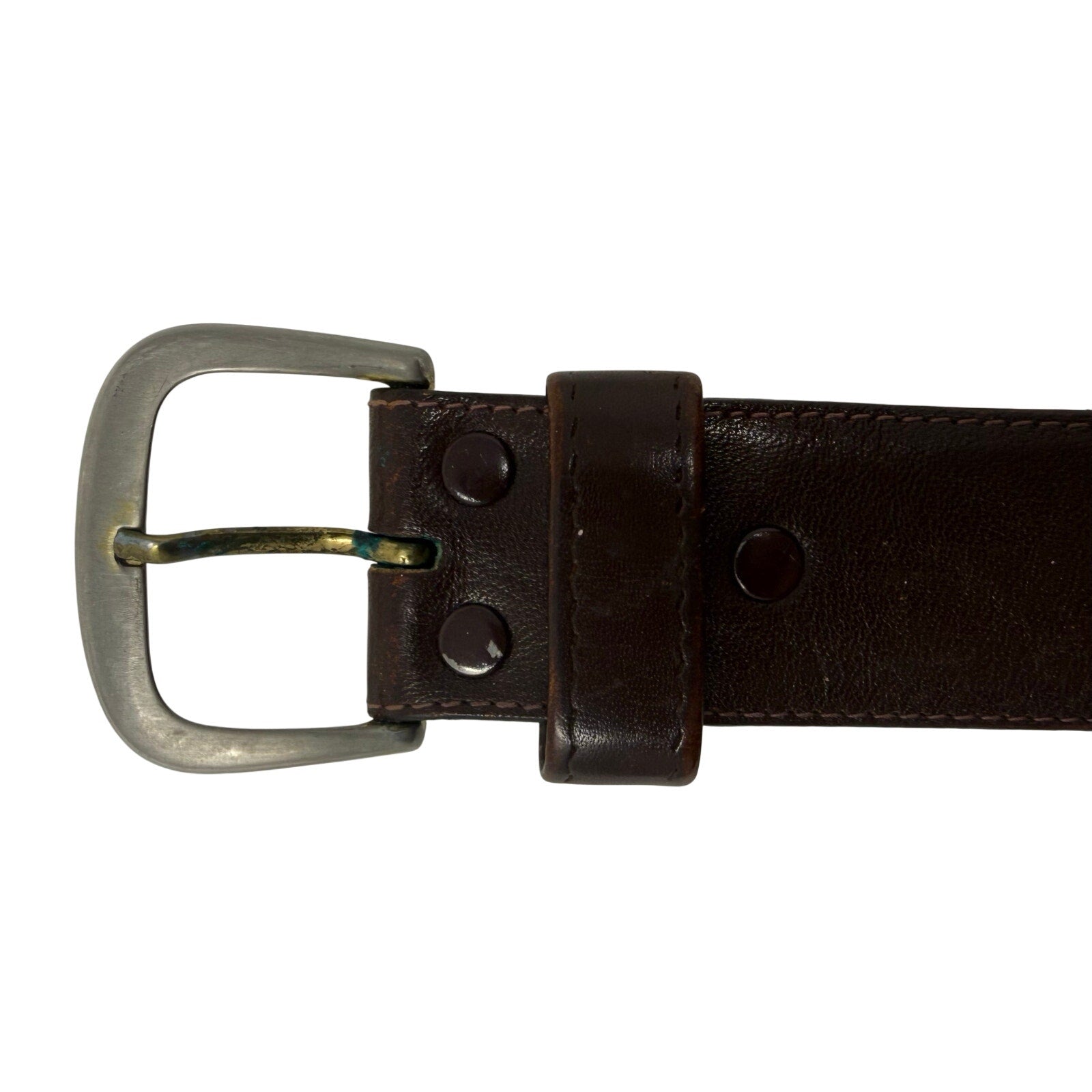 Vintage 90s Mens S/M Lejon for Nordstrom Brown Leather Belt Silver Buckle