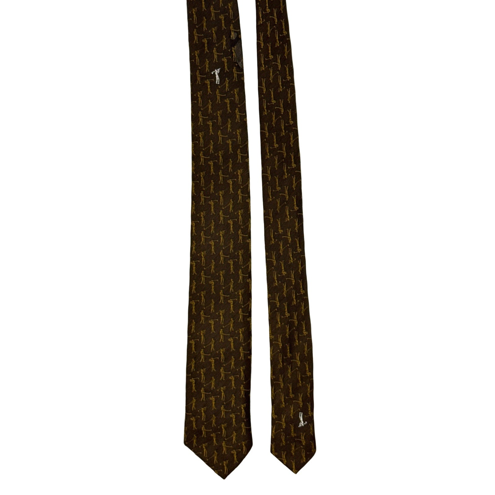 Vintage 60s Superba Brown Golf Novelty Skinny Tie Polyester
