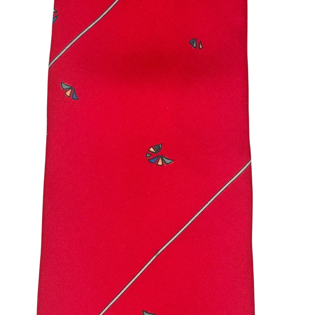 Vintage 1960s Italian Silk Necktie Red Geometric Stripe Wide Tie