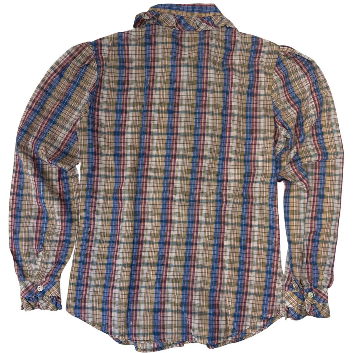 Vintage 70s Plaid Ruffle Blouse Gold Lurex Prairie Shirt Women's XS
