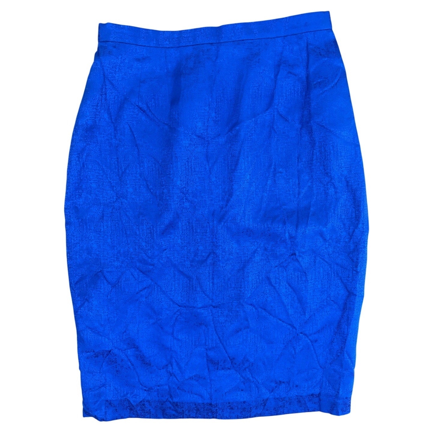 Vintage 90s Women's Blue 100% Silk Pencil Skirt Size 10 Midi Lined Classic
