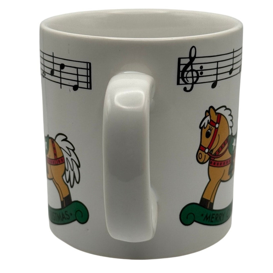 Vintage 80s Telco Merry Christmas Rocking Horse Coffee Mug Musical Notes