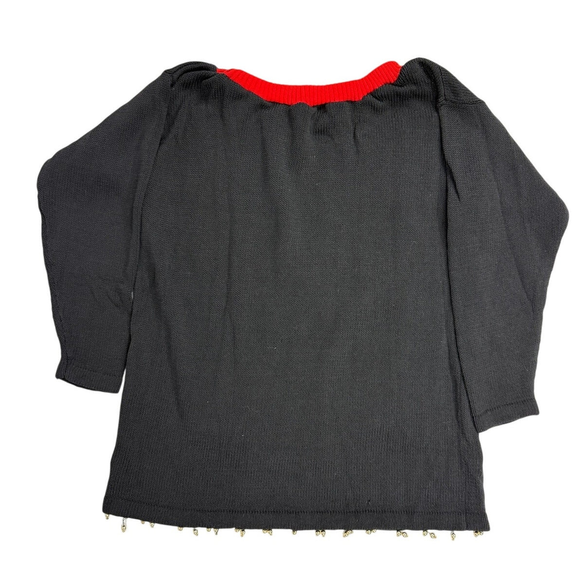Vintage 80s Black Beaded Poinsettia Christmas Tunic Sweater Women's Large