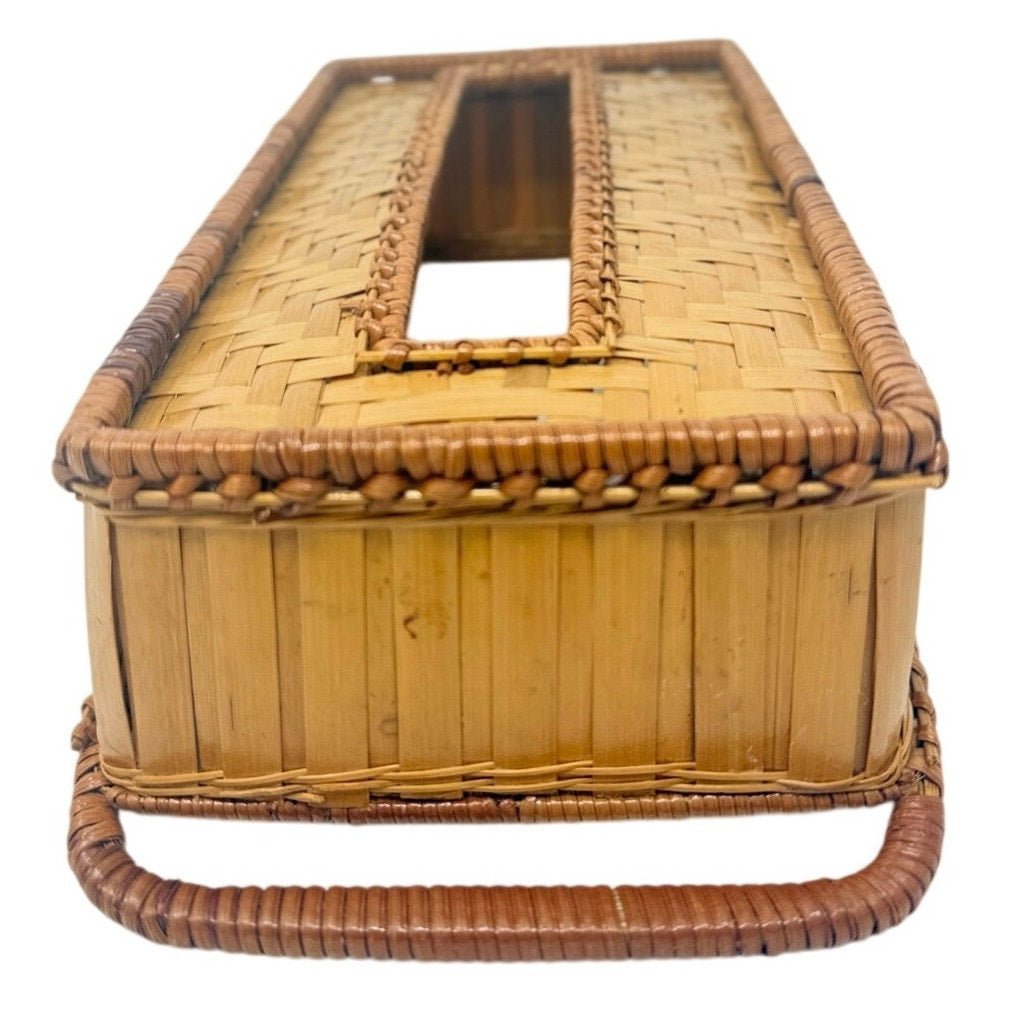 Vintage Woven Rattan Tissue Box Cover Holder Rectangular Basket Decor