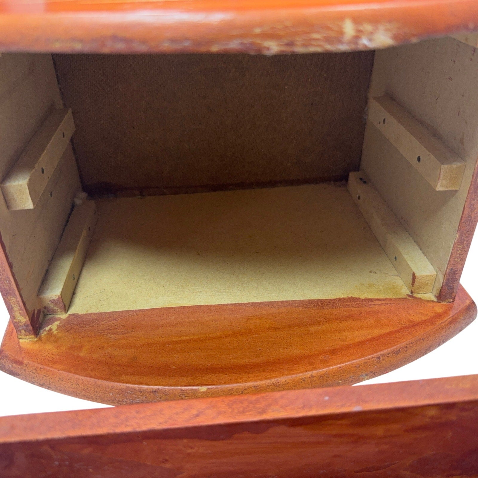 Vintage 70s Jewelry Box with Vanity Mirror Wood Stenciled Storage Drawers