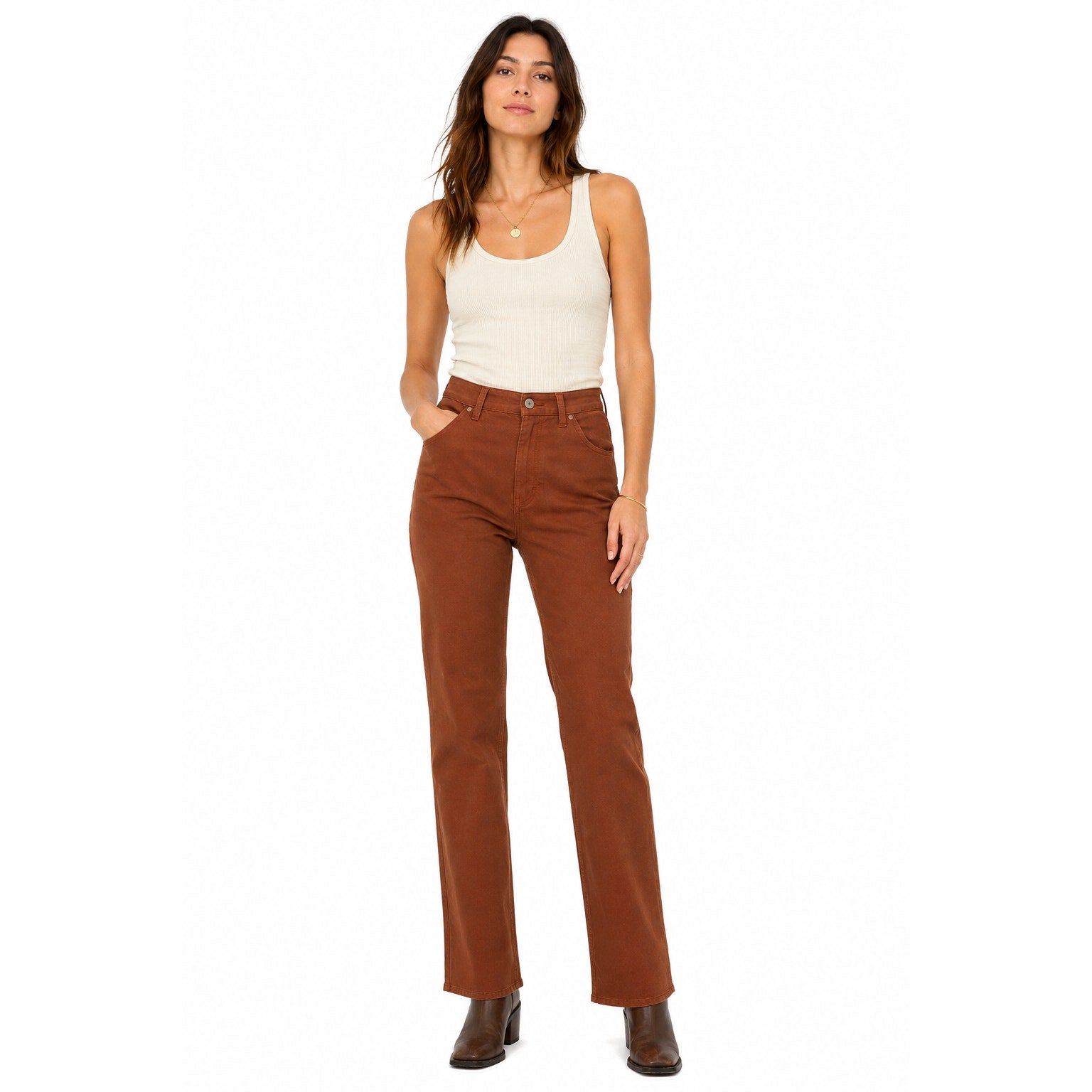 Vintage 80s Chic by H.I.S. Super Straight High Rise Brown Pants Women's 28x33