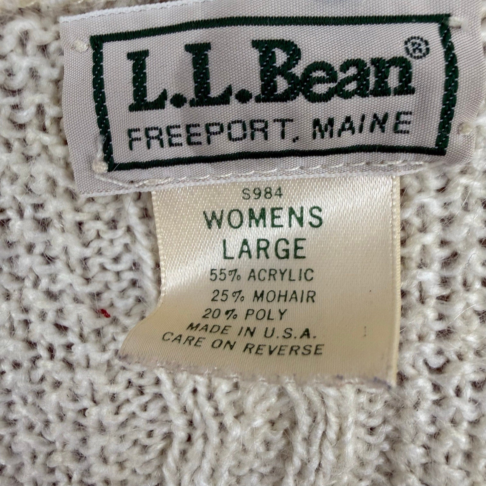 Vintage 90s L.L. Bean Mohair Blend Cardigan Sweater Women's Large Cream Ivory