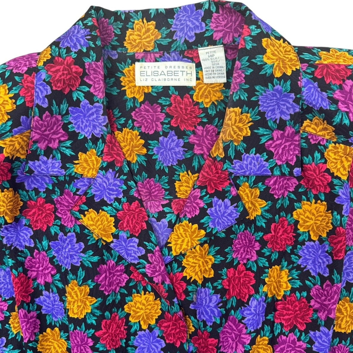 Vintage 80s Liz Claiborne Silk Floral Midi Dress Belted Petite 14 Purple