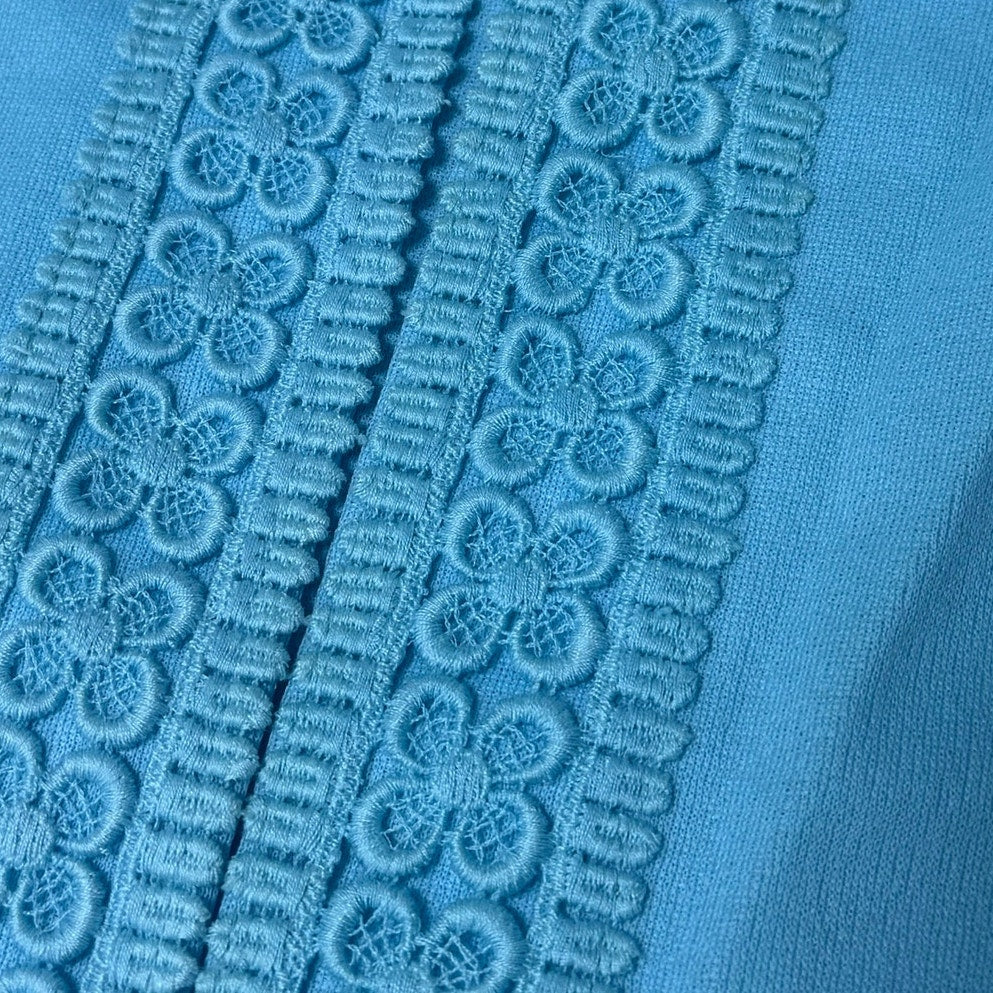 Vintage 70s Henry Lee Women's Medium Blue Maxi Dress Jacket Set Lace Trim