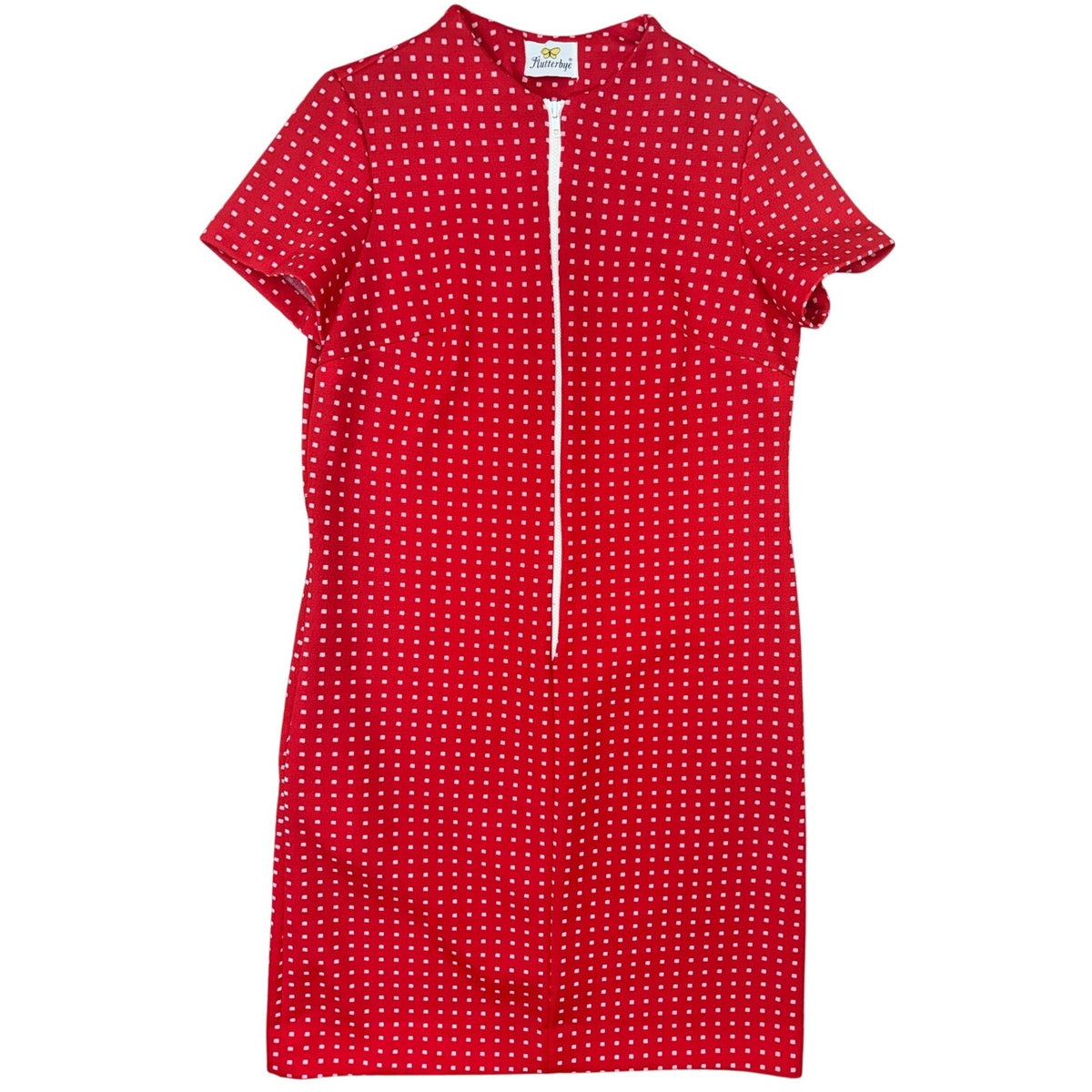 Vintage 70s Flutterbye Red Zip Front Mod Shift Dress Womens S/M 38 Bust