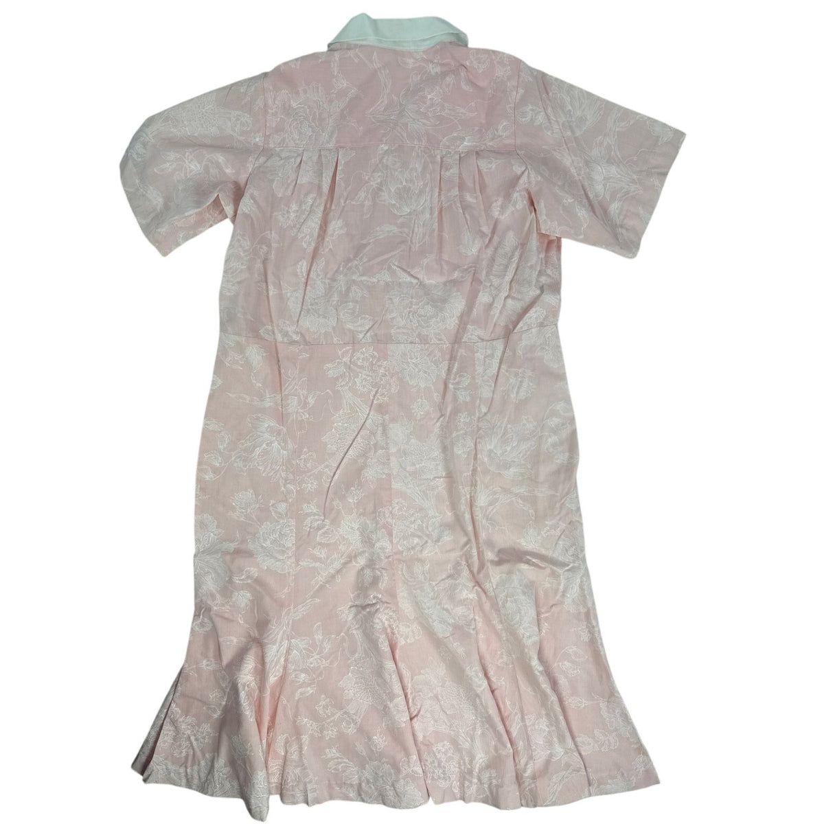 Vintage 80s Handmade Pink Floral White Collar A-Line Midi Dress XL
