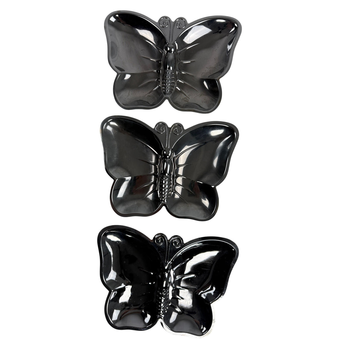 Vintage 70s Butterfly Silver Tone Metal Trinket Catchall Trays Hong Kong Set 3