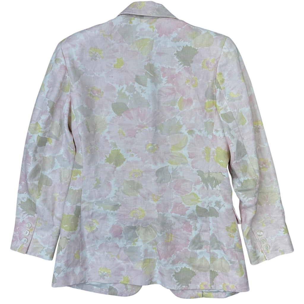 Vintage 90s Liz Claiborne Womens 4P Pink Floral Linen Blazer Shoulder Pads