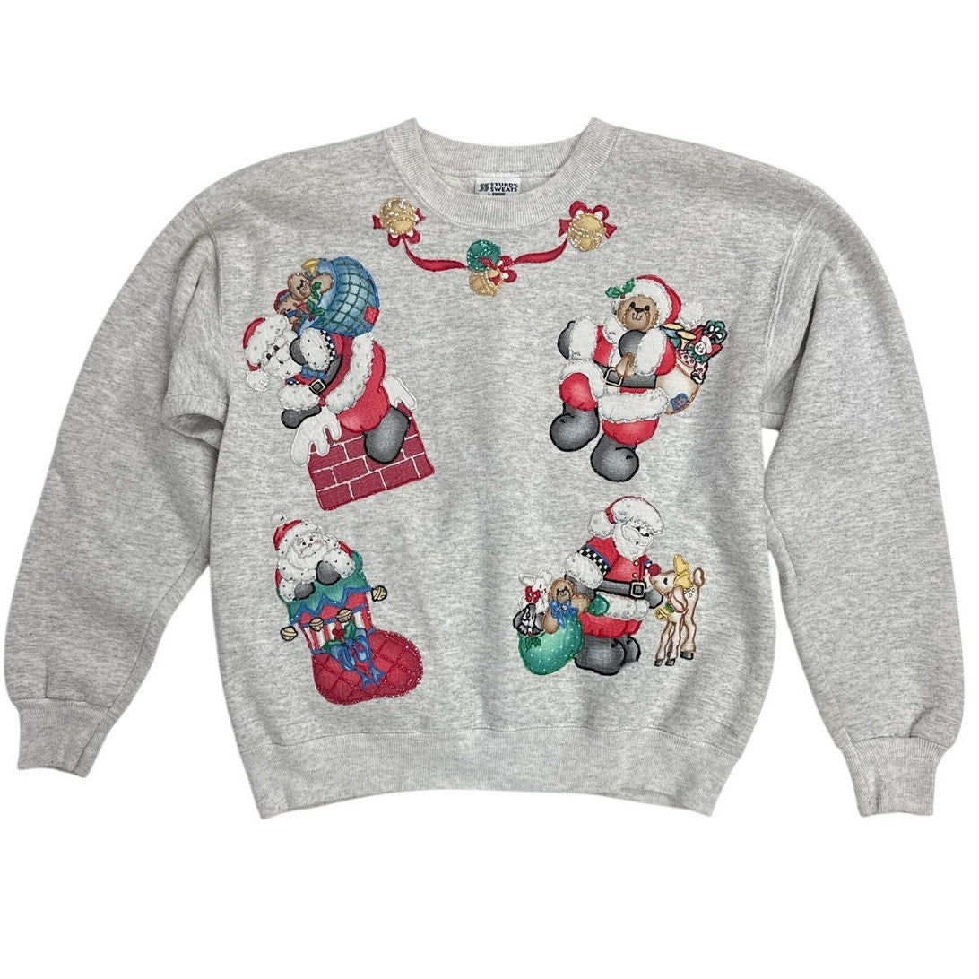 Vintage 80s Sturdy Sweats Lee Gray Santa Christmas Sweatshirt Women's Large