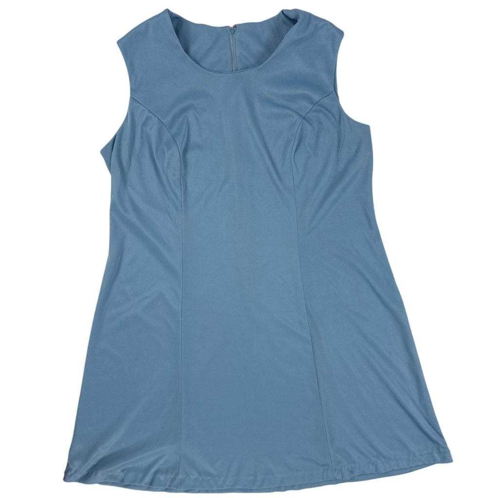 Vintage 1970s Blue Knit Sleeveless A-Line Midi Dress Women's Plus Size Large-XL