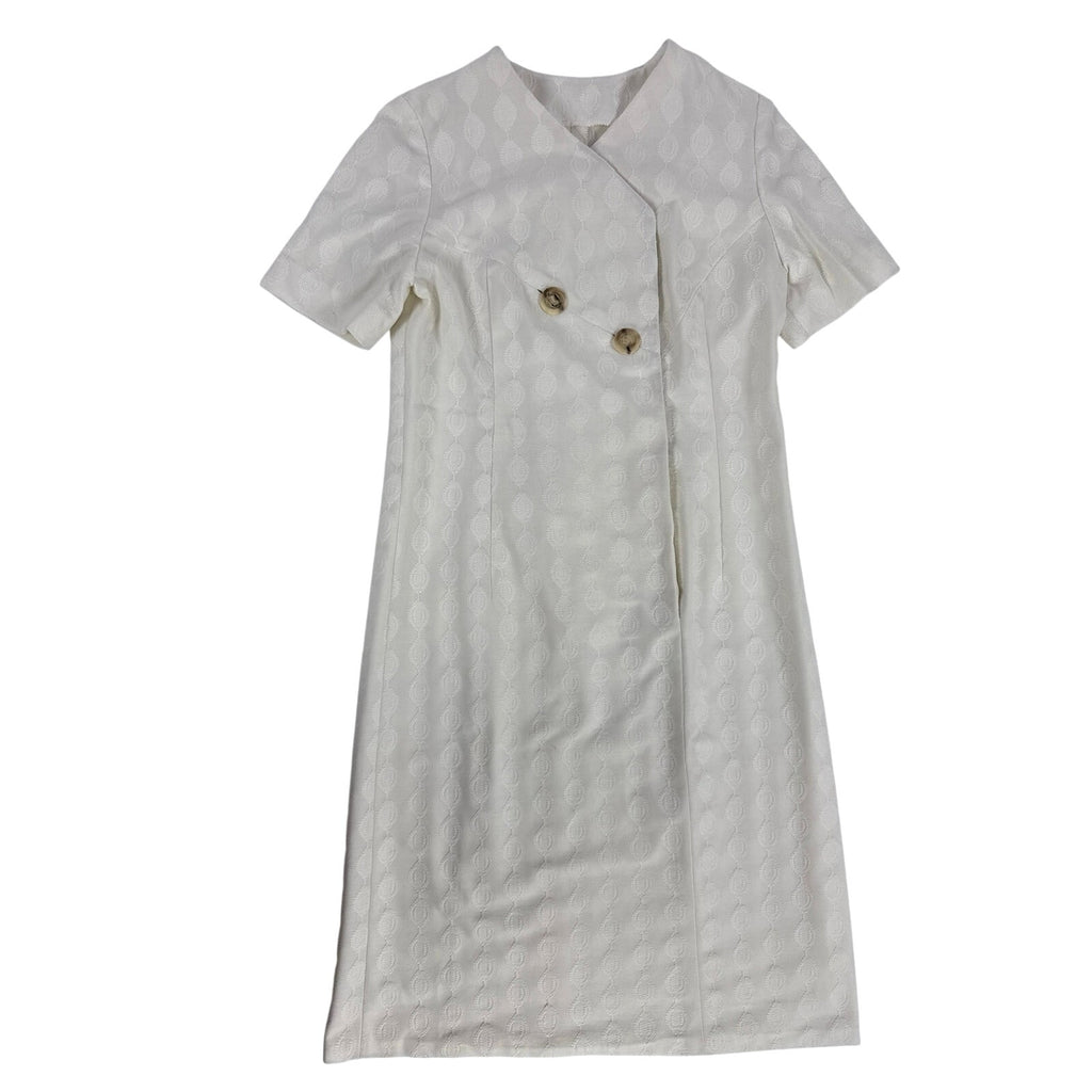 Vintage 70s White Textured Double Knit A-Line Dress Women’s Small