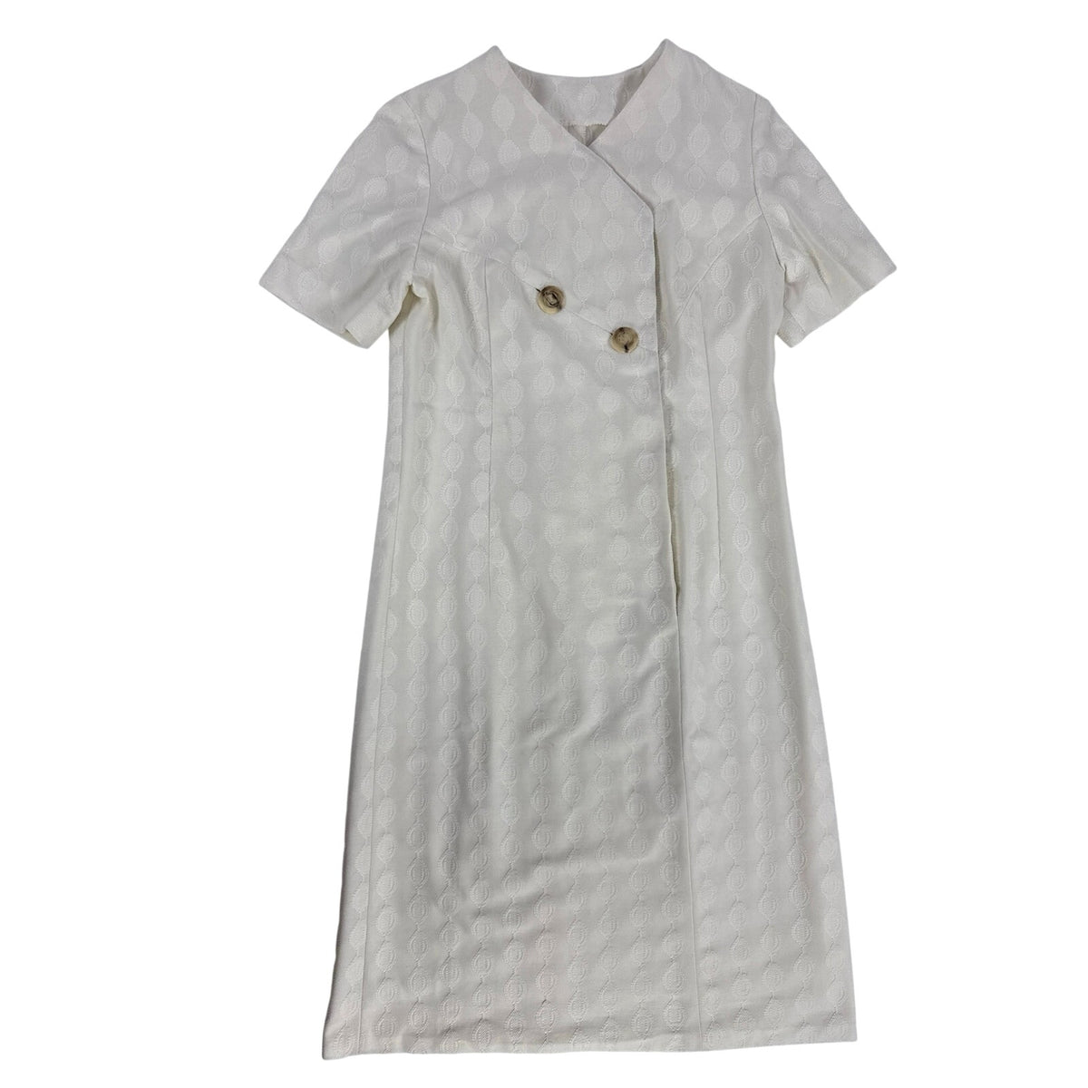 Vintage 70s White Textured Double Knit A-Line Dress Women’s Small