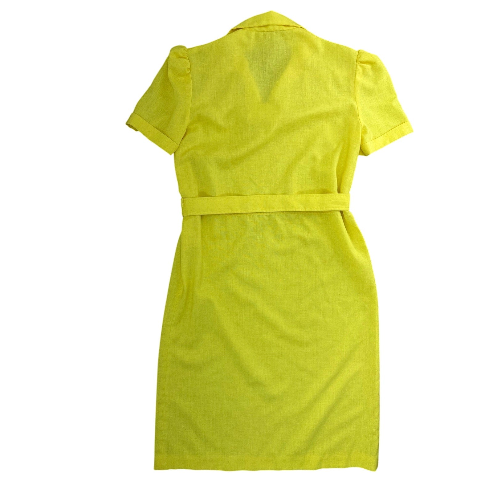Vintage 70s Yellow Shirt Dress Cotton Belted Midi Collared Boho Women's Medium