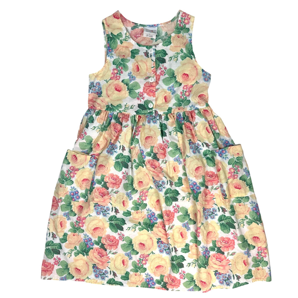 Vintage 90s Girl’s 16 Flower Summer Dress Cascade Kids Cotton Made USA Pockets
