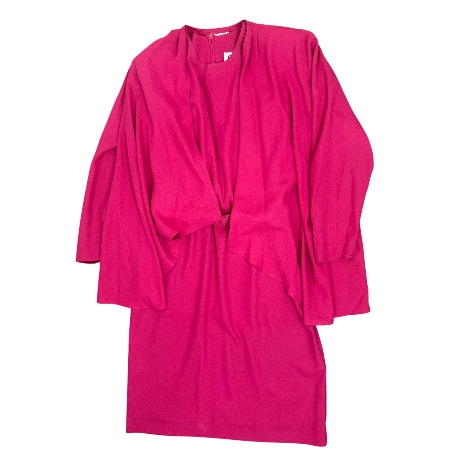 Vintage 80s Gregory Designs Pink Dress Jacket Set Belted Midi Size 14