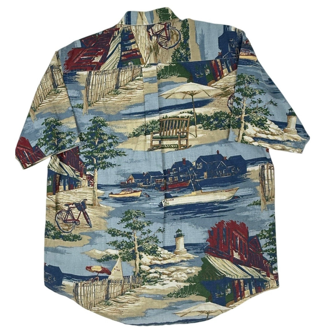 Vintage 90s Nautica Mens Coastal Print Linen Cotton Shirt Mens Medium
