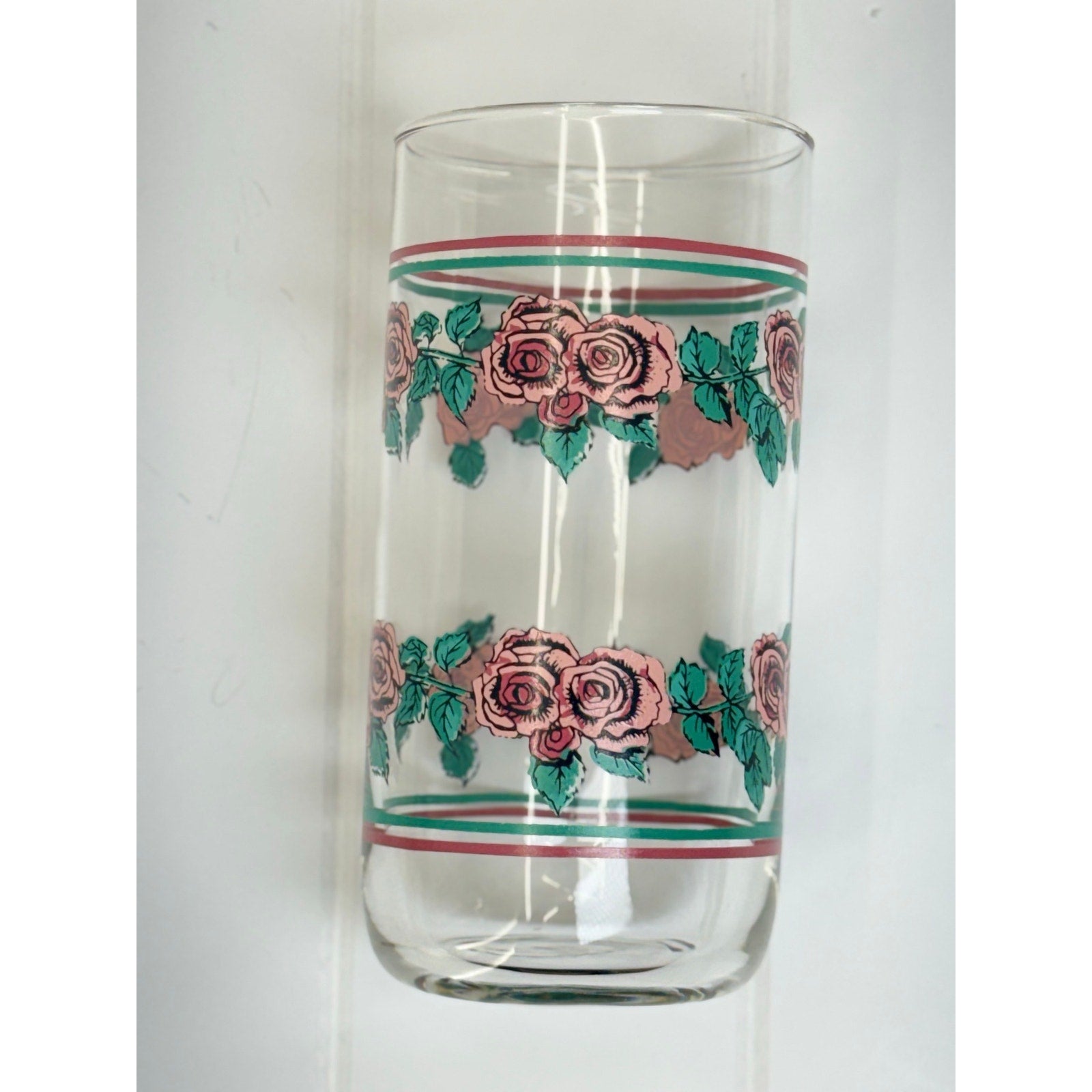 Vintage 80s Libbey Pink Rose Floral Tumblers Set of 3 Glasses 6" Tea Juice